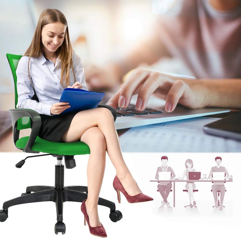BestOffice | Ergonomic Office Chair | Mid-Back Swivel Desk Chair | Breathable Backrest & Lumbar Support | Adjustable Height | Sponge Seat | Rolling Wheels | Green | for Adults & Women - Image 2